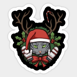 Gray Christmas Cat Sticker